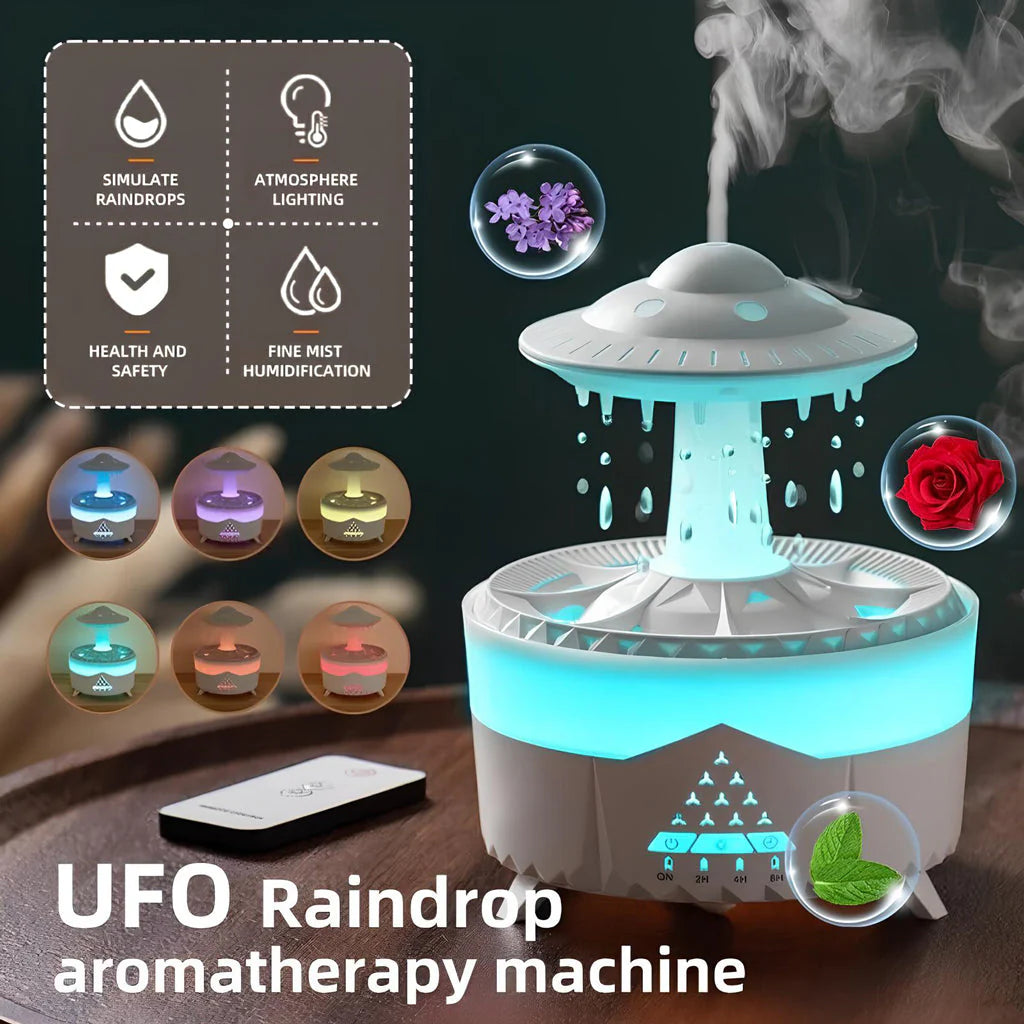 New Raindrop Fragrant Machine Essential Oil Diffuser Home Desktop Rotating Water Drop Humidifier Colorful Raindrop Aromatherapy Machine