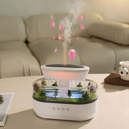 Cross-border Micro-landscape White Noise Humidification Aromatherapy Machine Ultrasonic Lights Raindrops Bedroom Essential Oil Fragrance Humidifier