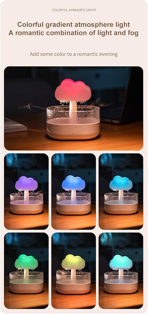 New Product Raindrop Aroma Diffuser USB Colorful Mushroom Cloud Simulation Rain Home Desktop Ultrasonic Atomization Humidifier