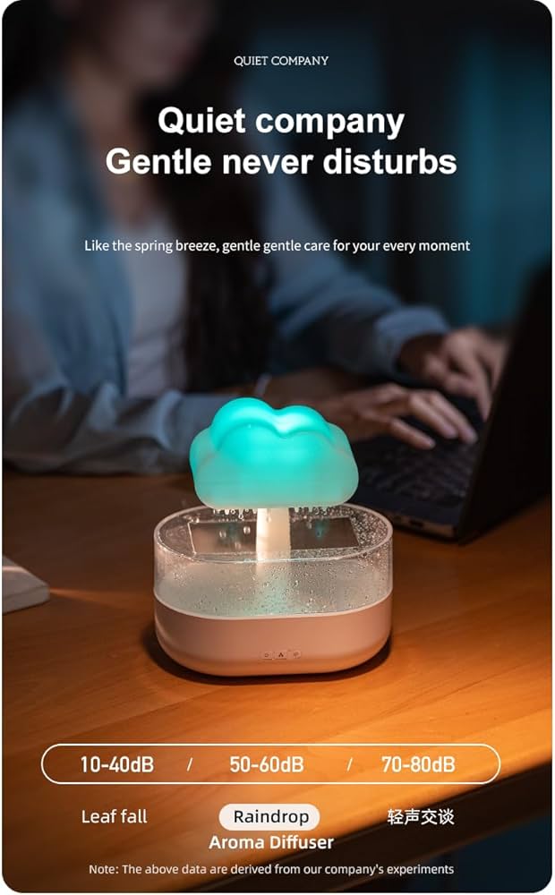 New Product Raindrop Aroma Diffuser USB Colorful Mushroom Cloud Simulation Rain Home Desktop Ultrasonic Atomization Humidifier