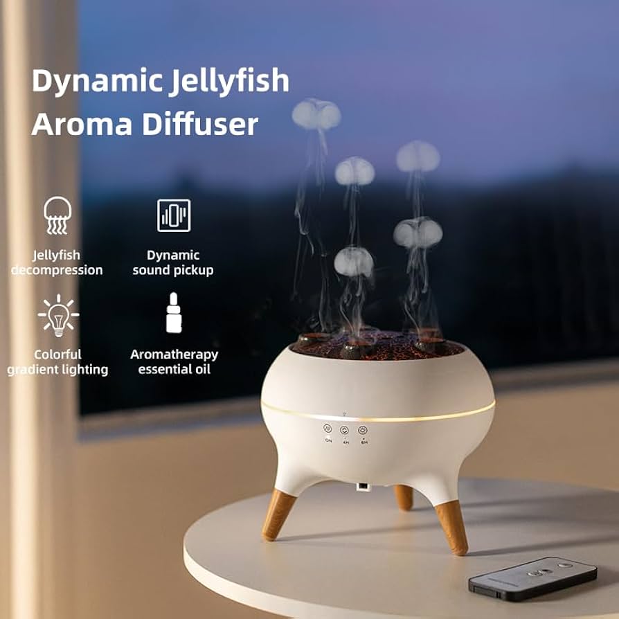 Cross-border New Timing Remote Control Humidifier Household Ultrasonic Porous Atomization Heavy Mist Jellyfish Aromatherapy Machine