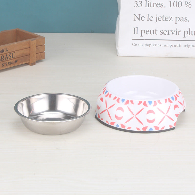 Melamine Pet Feeding Bowl Dog Bowl Dog Bowl Anti-knock Pattern Stainless Steel Cat Bowl Water Basin Big Dog Eating Bowl