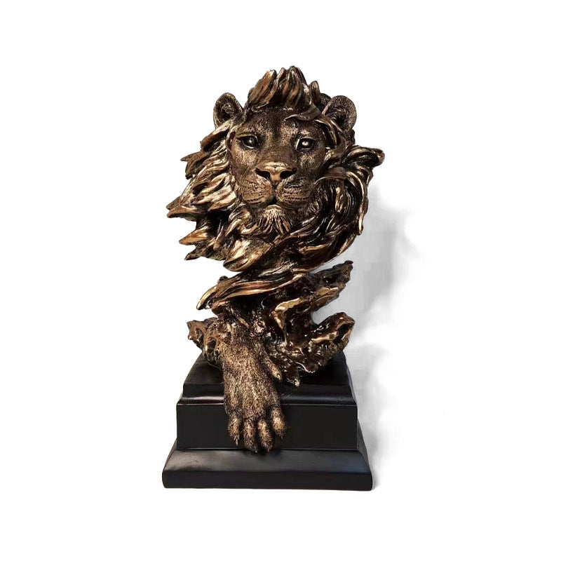 Retro American Style Lion Head Portrait Resin Crafts Decoration Hallway Office Wine Cabinet Soft Decoration