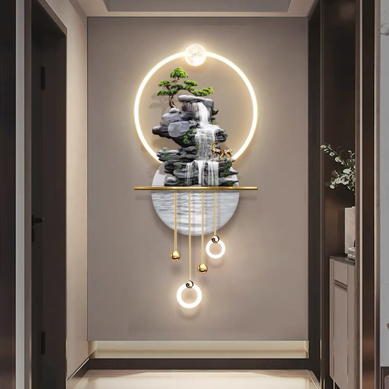 Fu Lu Yu Hallway Decorative Painting New Chinese Style Hanging Painting At The End Of The Corridor High-grade Sense Three-dimensional Light Luxury Light-emitting Wall Lamp Painting
