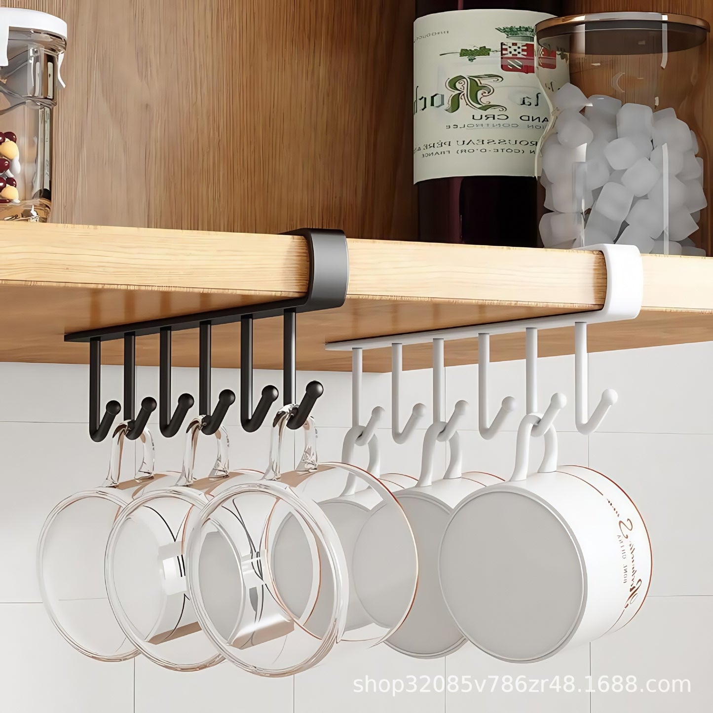 Home Kitchen Wrought Iron Cabinet Storage Rack Multi-function Row Hook Wardrobe Filing Rack Kitchen Seamless Nail-free Hook