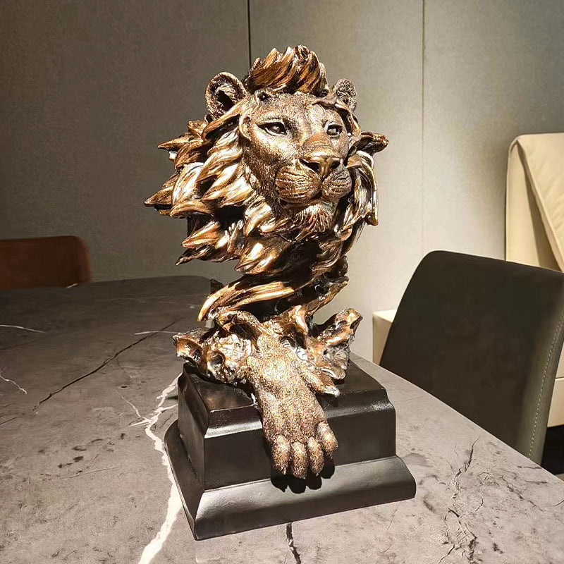 Retro American Style Lion Head Portrait Resin Crafts Decoration Hallway Office Wine Cabinet Soft Decoration