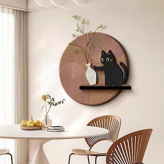 CS-006 Antique Green Plant Restaurant Decorative Painting Fun Cat Restaurant Wall Hanging Painting Entrance Decorative Painting Restaurant Painting