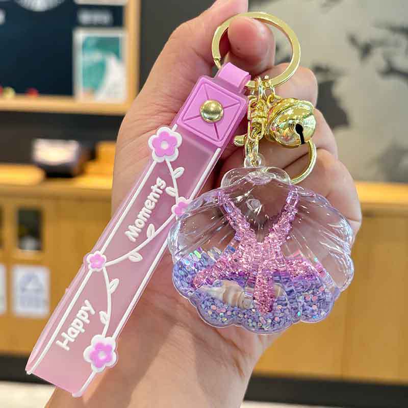 Oil-in Quicksand Scallop Key Chain Drift Bottle Pendant Doll Claw Machine Small Gift Car Key Pendant Women's Exquisite
