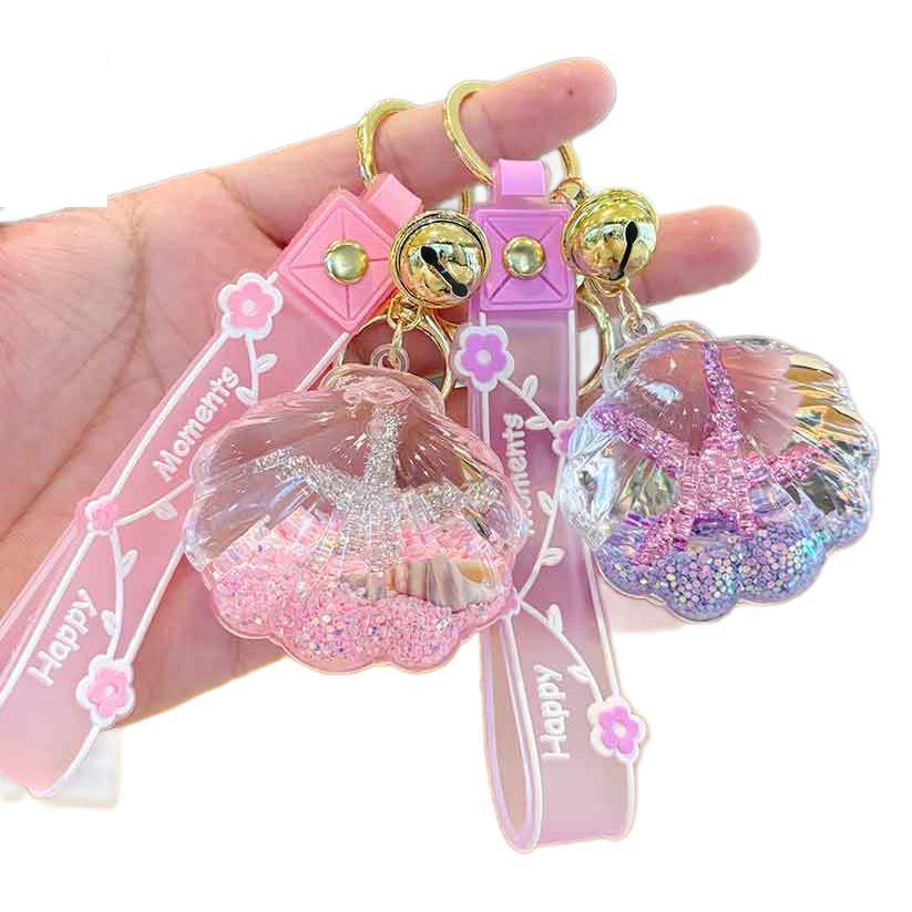Oil-in Quicksand Scallop Key Chain Drift Bottle Pendant Doll Claw Machine Small Gift Car Key Pendant Women's Exquisite