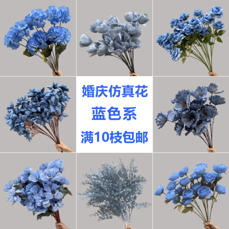 Wedding Flower Art Wedding Auditorium Background Decorative Flower Haze Blue Flower Rose Peony Simulation Flower Living Room Decoration