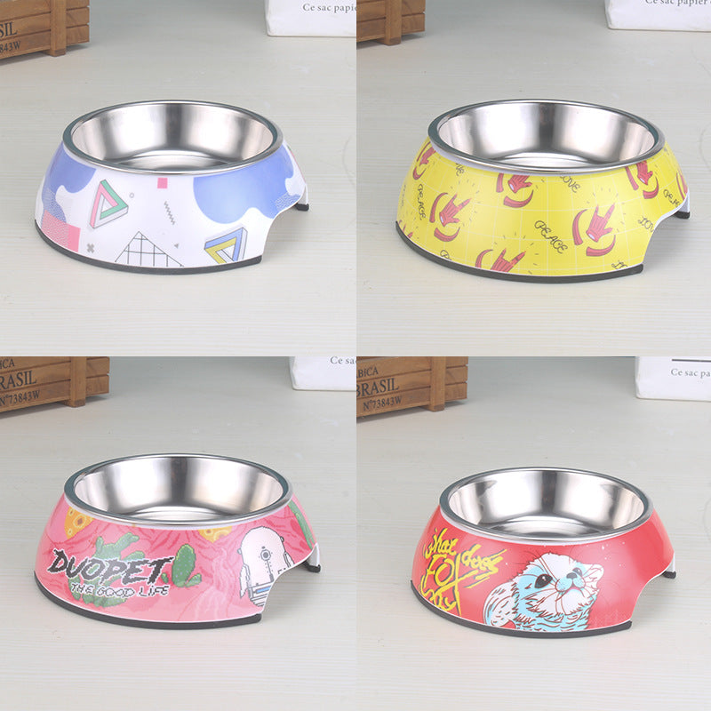 Melamine Pet Feeding Bowl Dog Bowl Dog Bowl Anti-knock Pattern Stainless Steel Cat Bowl Water Basin Big Dog Eating Bowl