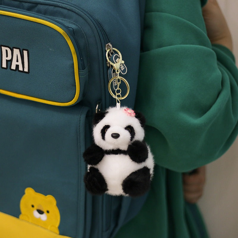 Cute Flower Panda Plush Toy Doll Backpack Small Pendant Bag Hanging Doll Gift Wholesale