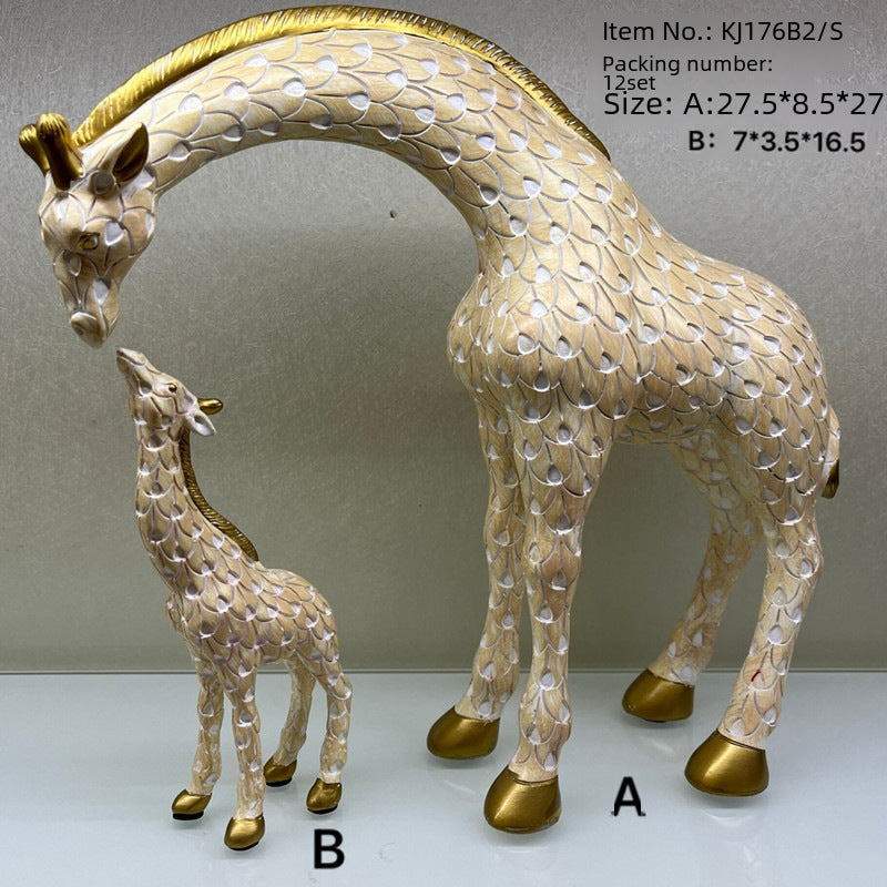 Cross-border New Resin Crafts European-style Mother-child Giraffe Home Living Room Study Wine Cabinet Decoration Wholesale