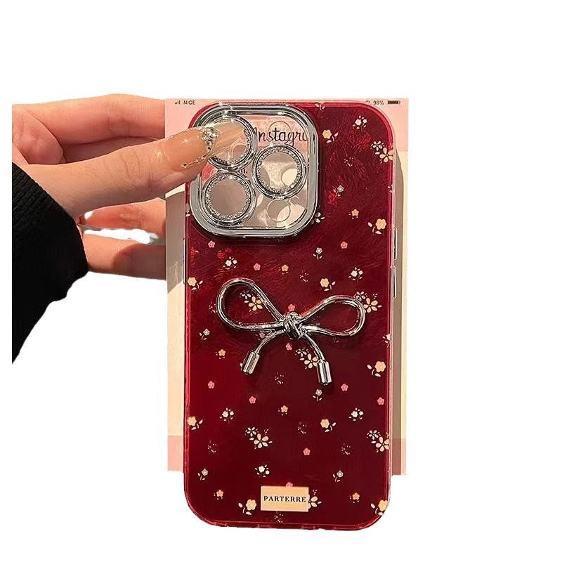 Cross-border Explosions For Apple 16promax Mobile Phone Case New Small Floral IPhone15 Three-dimensional Bow 14