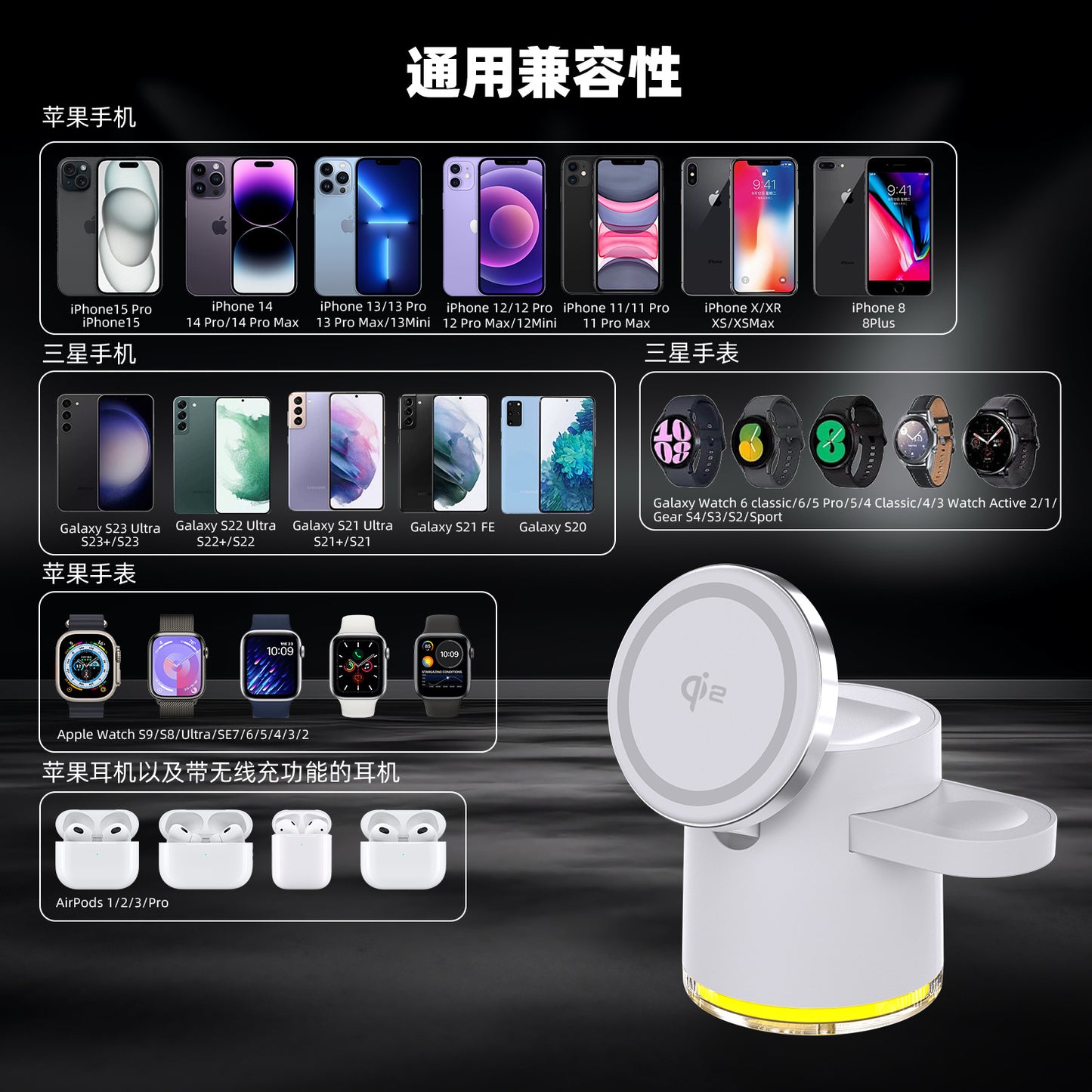 New Qi2 Magnetic Three-in-One Wireless Charger Folding Three-in-One Wireless Charger For Apple 15 Charger