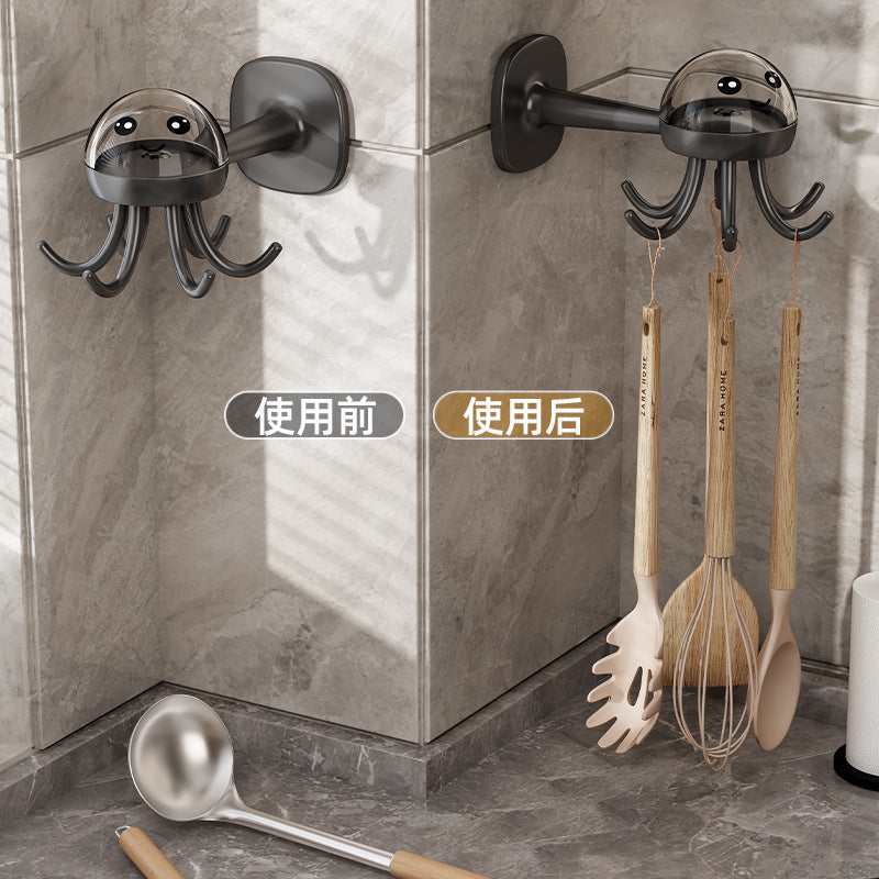 Six-Claw Hook Kitchen Rotatable Wall-mounted Octopus Hook Household Storage Hook Bathroom Toilet Sticky Hook