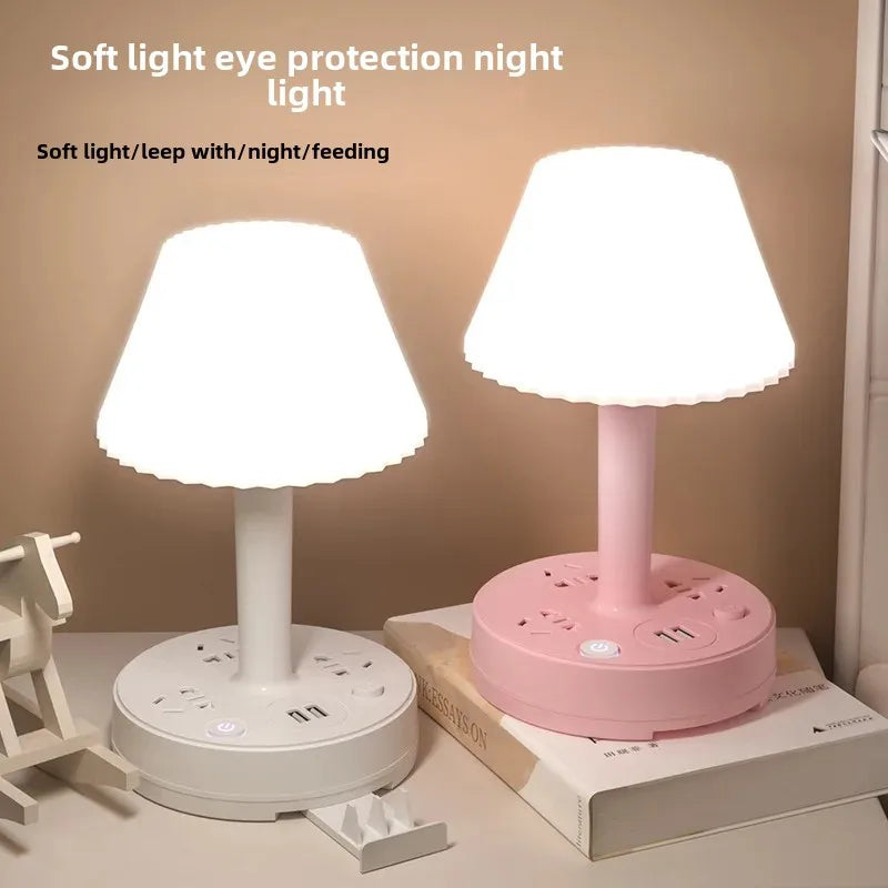 LED Eye Protection Desk Lamp Socket Bedroom Bedside Dormitory Patch Board Night Feeding Creative Night Light Multifunctional Desktop