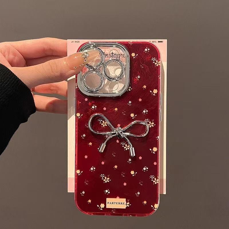 Cross-border Explosions For Apple 16promax Mobile Phone Case New Small Floral IPhone15 Three-dimensional Bow 14
