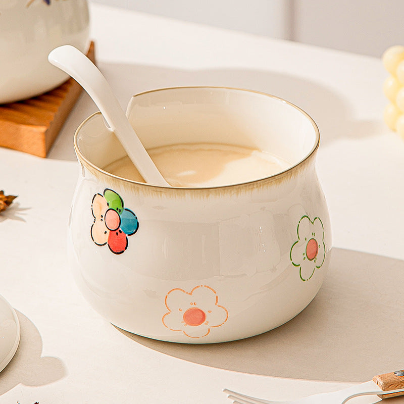 Hog Oil Tank With Lid And Spoon Household Ceramic High Temperature Resistant Kitchen Meat Oil Tank Cute Creative Chili Oil Spice Tank