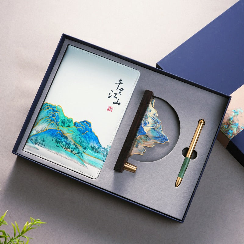 Qianli Jiangshan Sandalwood Pen Holder Sign Pen Office Business Gifts Suit Enterprises Accompanied By Gift Printing Logo To Customers