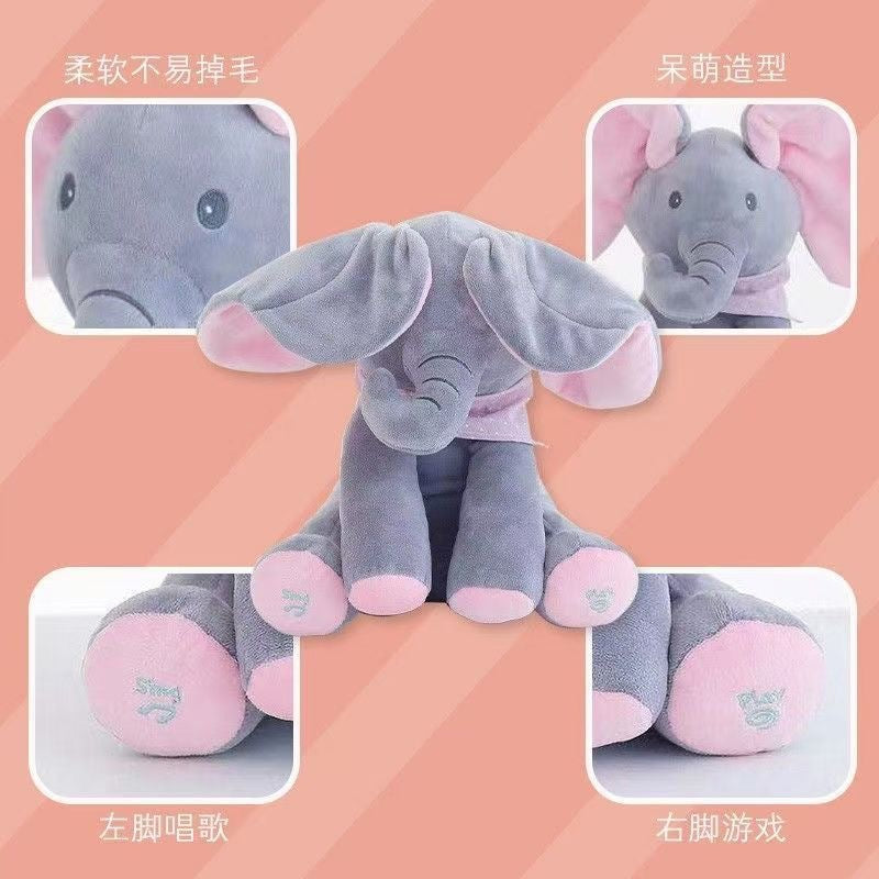 Peek-a-boo Singing Elephant Doll Pacifying Baby Doll Early Education Children's Singing Plush Toy Coax Baby Artifact