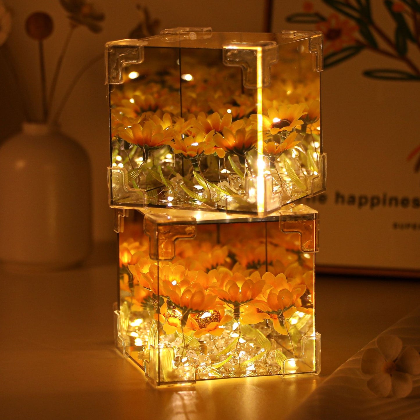 Cube Rubik's Cube Sunflower DIY Handmade Light Acrylic Lens Flower Sea Mirror Night Light Valentine's Day Gift