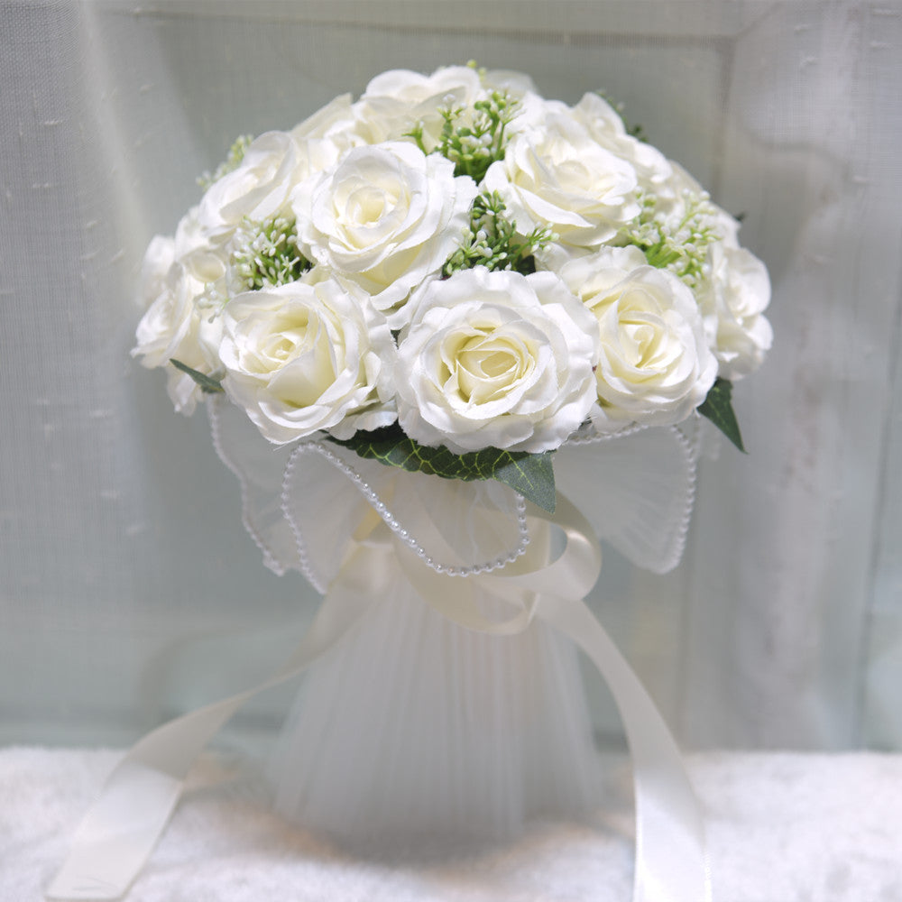 022 Outdoor Wedding Simulation Rose Hand Flower Cross-border Western Style Mori Style Hand-held Bouquet New Bridal Hand Flower