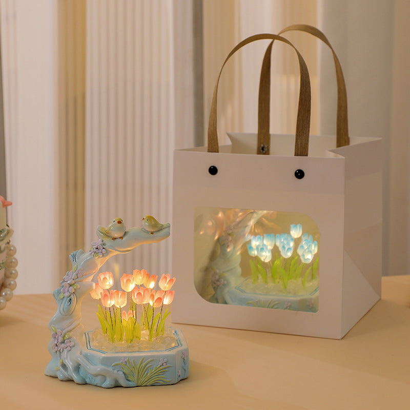 New Year's Day Flower And Bird Tulip Nightlight Diy Material Bag Birthday Gift For Girls Girlfriends Niche Feeling