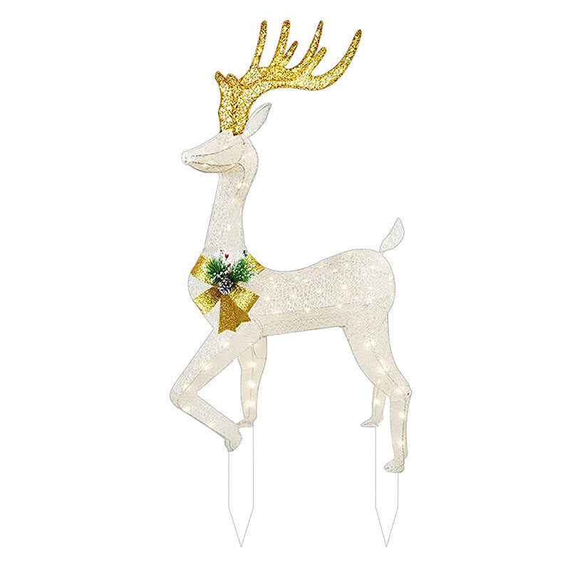 3 Pieces Christmas Lights Reindeer Decoration Outdoor Deer Family With Warm White LED Lights Garden Ground Plug Garden Decorations