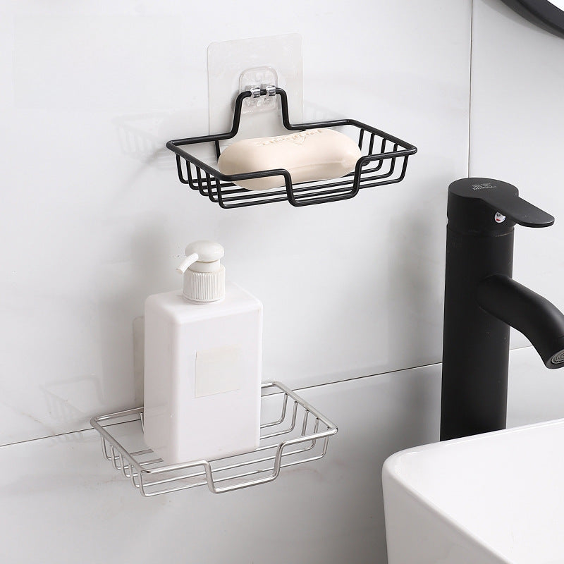 304 Flat Steel Soap Rack Bathroom Stainless Steel Double-Layer Non-Punch Wall-Mounted Soap Box Drain Storage Rack