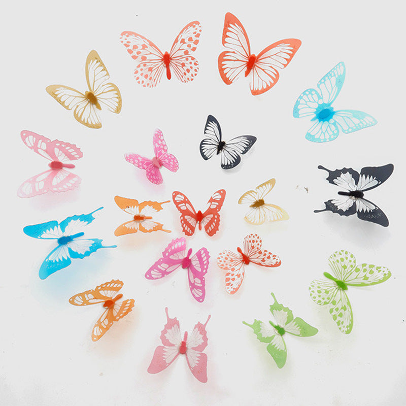 18 Black And White Color Glitter Three-dimensional Butterfly Wall Stickers Living Room Bedroom Wall Decoration Stickers Wall Layout Creative