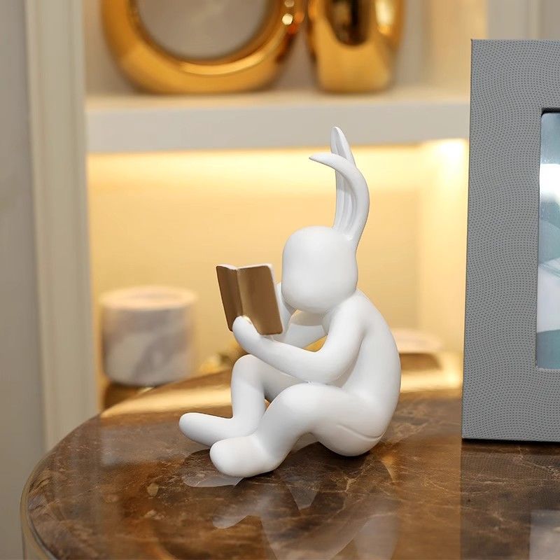 Modern Art Reading Rabbit Ornaments Light Luxury Minimalist Living Room Entrance Study Display Cabinet Creative Children's Room Decoration