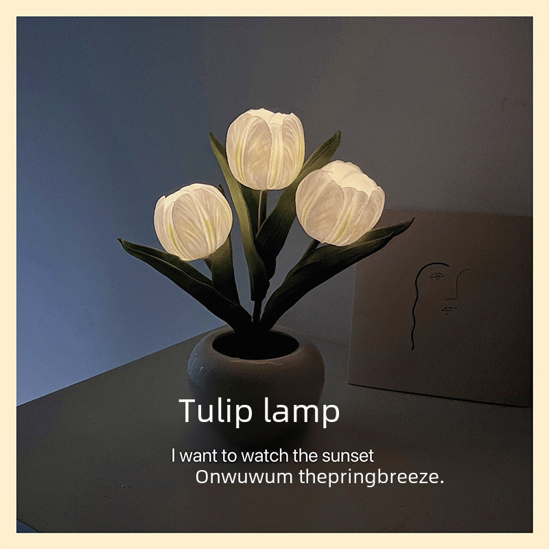 LED Tulip Night Light Bouquet Imitation Lamp Finished Ins Bedroom Decoration Atmosphere Dry Table Lamp Birthday Gift
