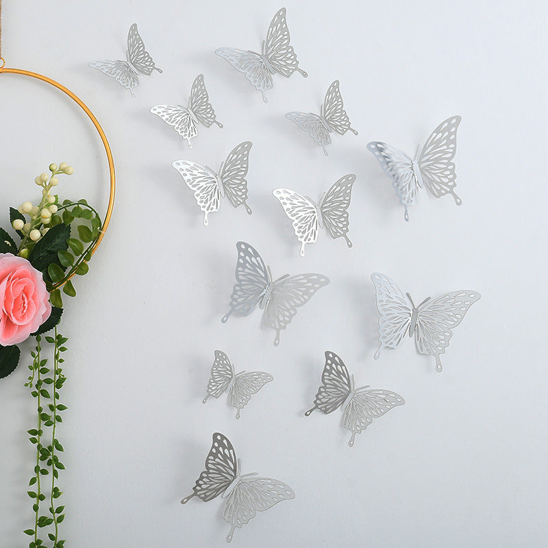 72 Foreign Trade Three-Dimensional Hollow Butterfly Wall Stickers Children's Room Wall Background Wall Decoration Self-adhesive Stickers Creative Stickers