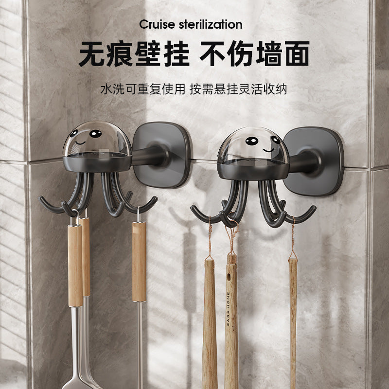 Six-Claw Hook Kitchen Rotatable Wall-mounted Octopus Hook Household Storage Hook Bathroom Toilet Sticky Hook
