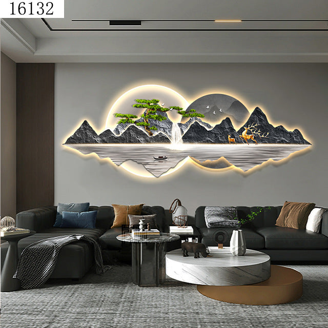 Living Room Decorative Painting LED Light Sofa Background Wall Hanging Painting Advanced Sense Landscape Murals