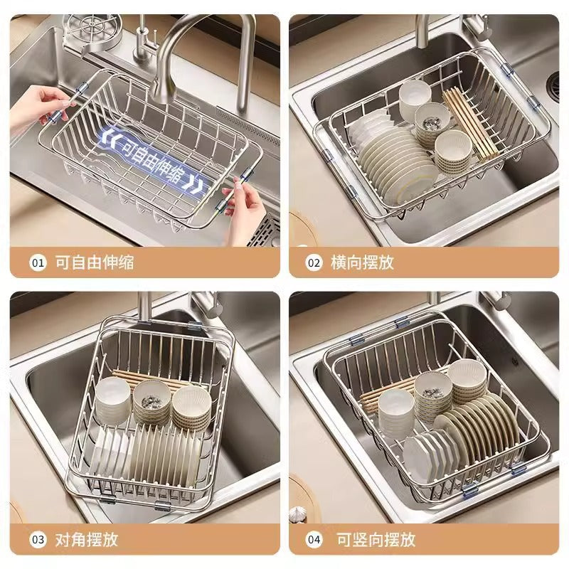 Factory Supply Stainless Steel Sink Drain Basket Sink Drain Bowl Rack Telescopic Kitchen Storage Rack Dishes And Dish Dishes