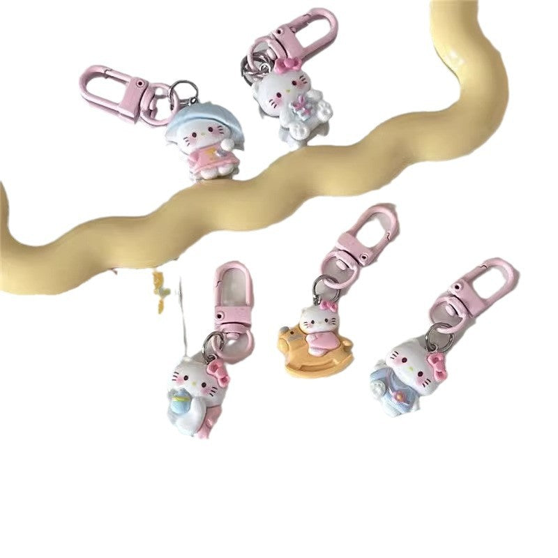 KT Cat Schoolbag Keychain Cartoon Cute Backpack Pendant Couple Small Gift Keychain Graduation Gift Wholesale