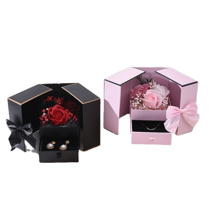 520 Double Door Rose Necklace Lipstick Packaging Box Bow Double Drawer Valentine's Day Gift Box