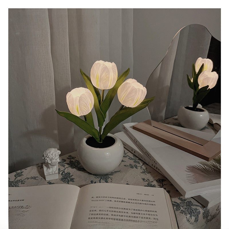 LED Tulip Night Light Bouquet Imitation Lamp Finished Ins Bedroom Decoration Atmosphere Dry Table Lamp Birthday Gift