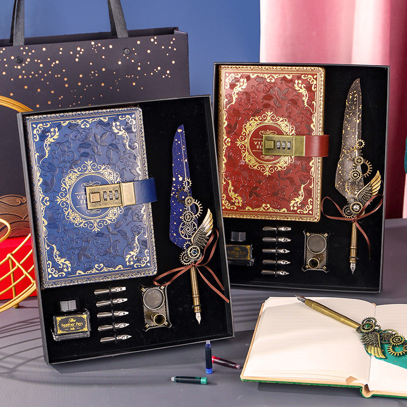 European-style Classic Notebook Gold-sprinkling Feather Dipping Pen Classic Elegant Business Gift High Quality Gift Box Suit