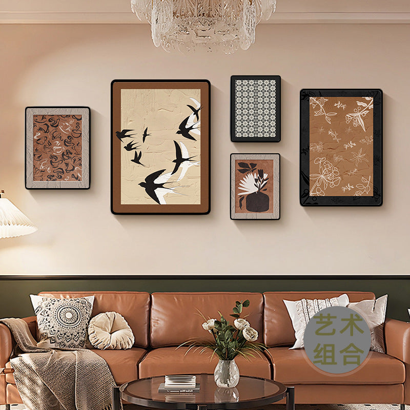 Medieval Style Living Room Decorative Painting Retro French Sofa Background Wall Mural Art Combination High-end Crystal Porcelain Hanging Painting
