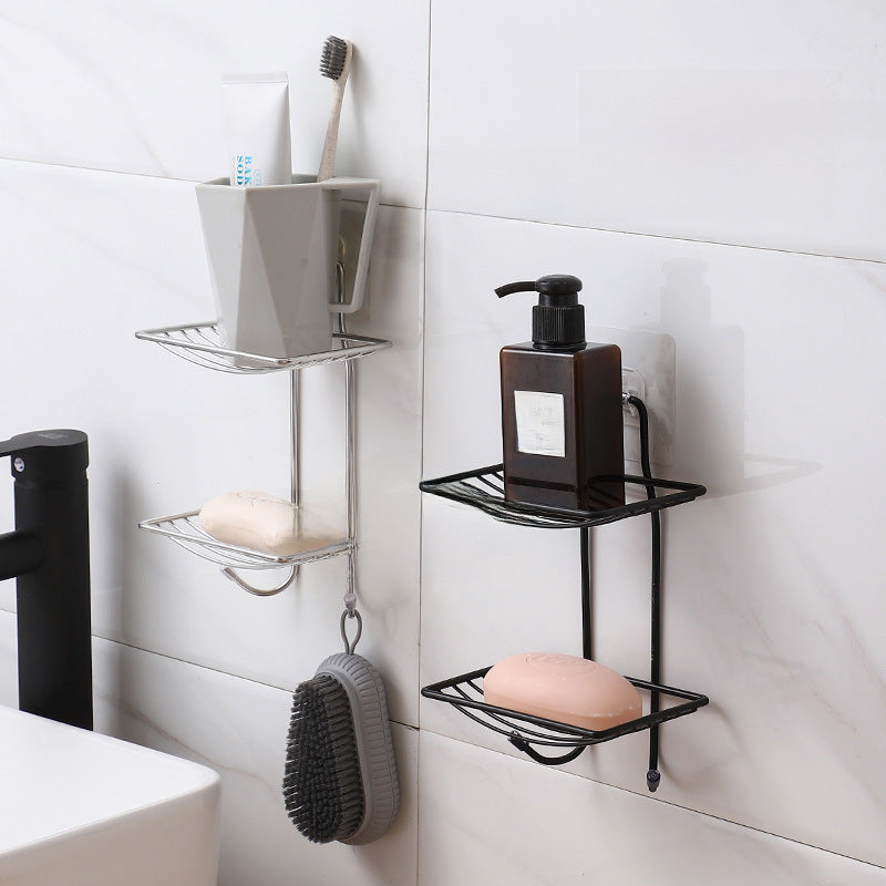304 Flat Steel Soap Rack Bathroom Stainless Steel Double-Layer Non-Punch Wall-Mounted Soap Box Drain Storage Rack