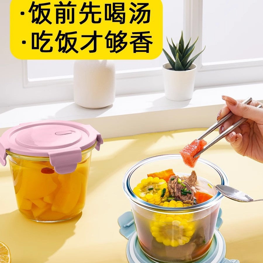 High Temperature Resistant Soup Cup Portable Office Worker Bento Sealed Soup Box Glass Lunch Box Microwave Heating Special Bowl With Lid