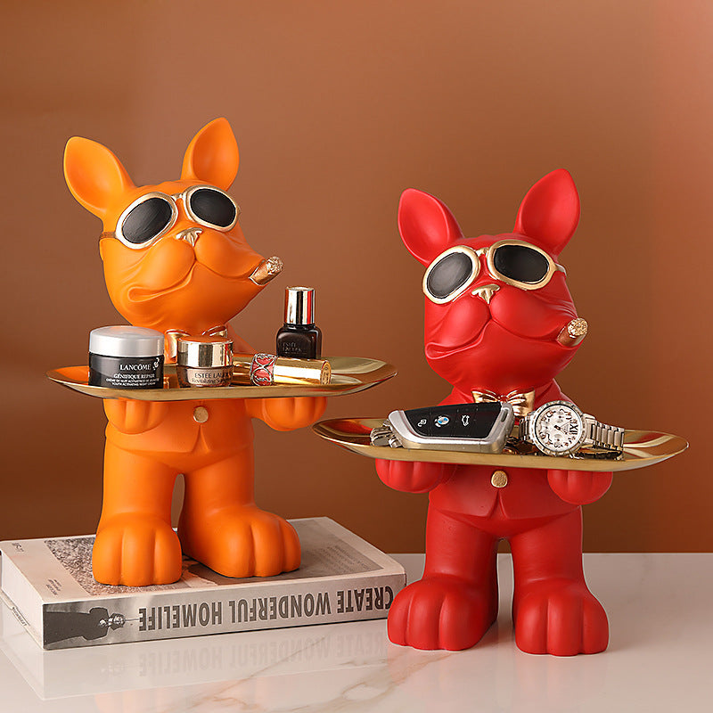 Bulldog Dog Storage Ornaments Entry Key Tray Front Desk Candy Plate Coffee Table Living Room Entrance Decorations