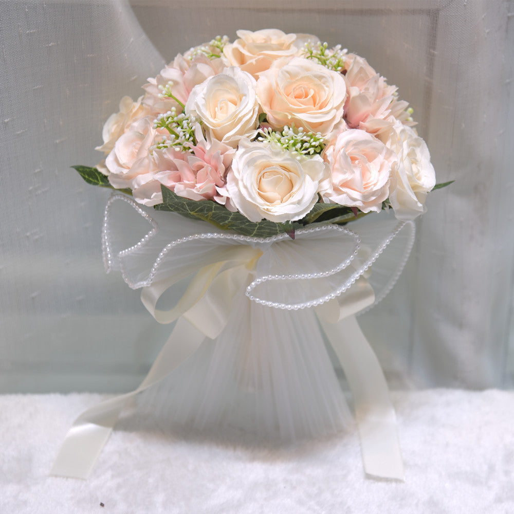022 Outdoor Wedding Simulation Rose Hand Flower Cross-border Western Style Mori Style Hand-held Bouquet New Bridal Hand Flower