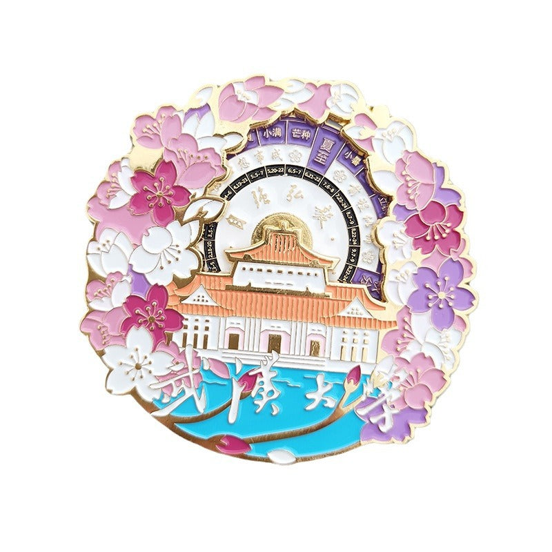 New Wuhan University Rotary Refrigerator Stickers Cherry Blossom Paint Metal Gift Magnetic Refrigerator Stickers Crafts
