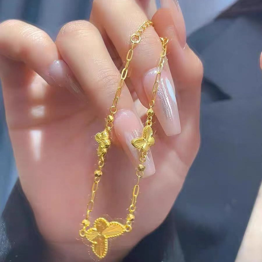 Gold Laser Butterfly Bracelet Women's New Style Ancient Style Fashion Exquisite Bracelet Advanced Sense Simple Bracelet For Girlfriends Gift