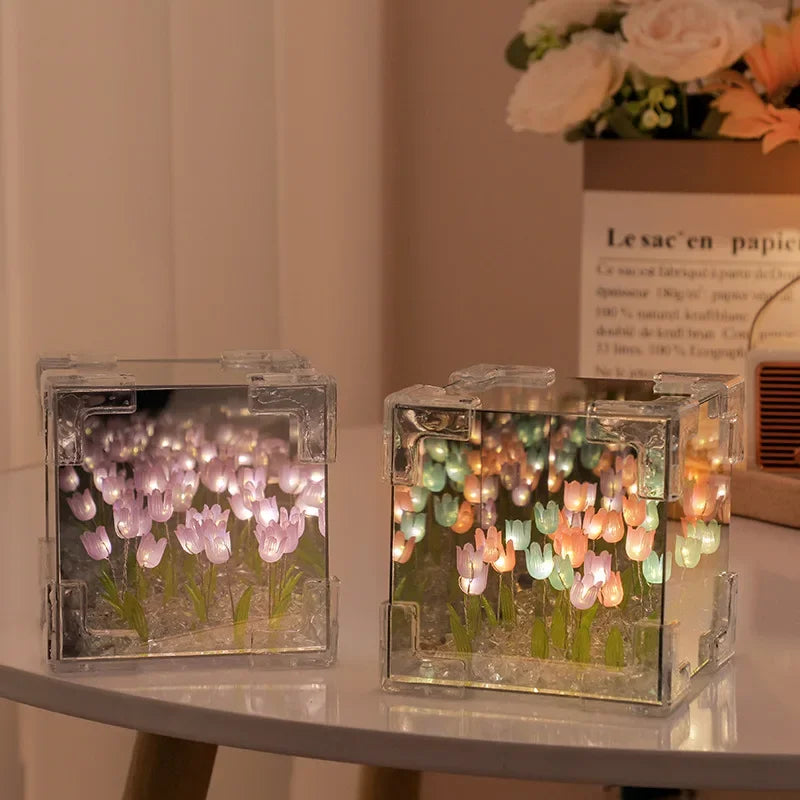 Rubik's Cube Tulip Finished Handmade Diy Flower Sea Stereo Nightlight Creative Student Gift For Girlfriend
