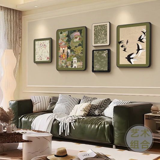 Medieval Style Living Room Decorative Painting Retro French Sofa Background Wall Mural Art Combination High-end Crystal Porcelain Hanging Painting